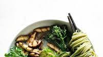 Ginger Miso Soup With Green Tea Soba Noodles, Grilled Shiitake Mushrooms And Broccolini Ginger Miso Soup With Green Tea Soba Noodles, Grilled Shiitake Mushrooms And Broccolini