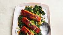 Gochujang-Glazed Salmon with Garlic Spinach Gochujang-Glazed Salmon with Garlic Spinach