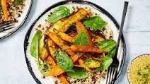 Carrot-Eggplant Tray Bake with Creamy Hummus and Grain Mix Carrot-Eggplant Tray Bake with Creamy Hummus and Grain Mix