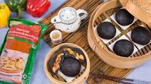 Charcoal Steamed Bun with Pizza Stuffing Charcoal Steamed Bun with Pizza Stuffing