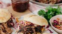 Smoked Pulled Pork Sandwiches with Rainbow Slaw Smoked Pulled Pork Sandwiches with Rainbow Slaw