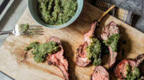 Grilled lamb rack with charred lime & mint salsa