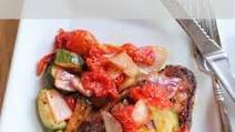 Grilled New York Pork Chops with Zucchini & Tomatoes Grilled New York Pork Chops with Zucchini & Tomatoes