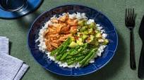 Teriyaki Salmon Poke Style Bowl with Jasmine Rice, Sugarsnaps and Lime Chilli Kiwi Salsa Teriyaki Salmon Poke Style Bowl with Jasmine Rice, Sugarsnaps and Lime Chilli Kiwi Salsa