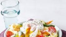 Veg pappardelle with a poached egg Veg pappardelle with a poached egg