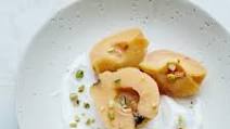Cardamom honey poached quince with labneh Cardamom honey poached quince with labneh