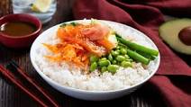 Orange Miso Sesame Salmon Poke Bowl with Sticky Rice Orange Miso Sesame Salmon Poke Bowl with Sticky Rice