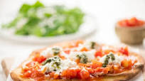 Burrata Pizza Margherita with fresh tomato sauce and balsamic greens Burrata Pizza Margherita with fresh tomato sauce and balsamic greens