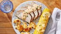 Pork Roast & Buffalo-Style Cauliflower with Honey-Butter Corn Pork Roast & Buffalo-Style Cauliflower with Honey-Butter Corn