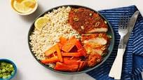 Crispy Parmesan Chicken with Garlic Scallion Couscous & Lemony Roasted Carrots Crispy Parmesan Chicken with Garlic Scallion Couscous & Lemony Roasted Carrots