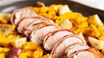 Bacon-Wrapped Pork Tenderloin with Roasted Vegetables Bacon-Wrapped Pork Tenderloin with Roasted Vegetables