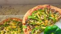 Olive Oil Focaccia Bread Pizza with Green Peppers & Mushroom Olive Oil Focaccia Bread Pizza with Green Peppers & Mushroom