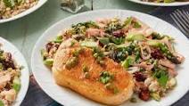 Caper-Butter Pork Chops & Farro Salad with Asparagus, Dried Cherries, & Goat Cheese Caper-Butter Pork Chops & Farro Salad with Asparagus, Dried Cherries, & Goat Cheese