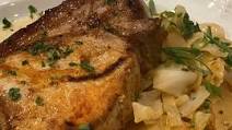 Brined Double Cut Pork Chops With Roasted Apples and Cabbage Brined Double Cut Pork Chops With Roasted Apples and Cabbage