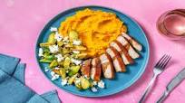 Maple-Balsamic Glazed Pork Chops with Sweet Potato Mash and Feta Maple-Balsamic Glazed Pork Chops with Sweet Potato Mash and Feta