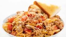 Creamy Tomato Pork Spaghetti with Parmesan and Garlic Bread $5.99 per serving Creamy Tomato Pork Spaghetti with Parmesan and Garlic Bread $5.99 per serving