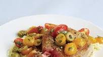 Pan-Seared Tuna Steaks with Warm Tomato, Basil, and Olive Salad Pan-Seared Tuna Steaks with Warm Tomato, Basil, and Olive Salad