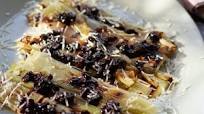 Seared Leeks and Shaved Cheese With Greek Currants or Prunes Seared Leeks and Shaved Cheese With Greek Currants or Prunes