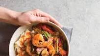 Stewed Tomatoes, Okra, and Shrimp with Rice Grits Stewed Tomatoes, Okra, and Shrimp with Rice Grits