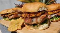 La Pina Esta Dulce Burger with Pana Tostones La Pina Esta Dulce Burger with Pana Tostones