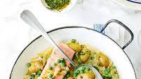 Salmon and spring vegetable stew Salmon and spring vegetable stew