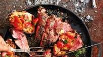 Caveman fillet with anchovy butter and tomato bruschetta Caveman fillet with anchovy butter and tomato bruschetta