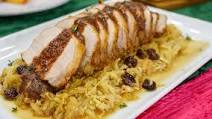 Lidia Bastianich's Roasted Pork Loin with Cabbage and Dried Cherry Sauce Recipe Lidia Bastianich's Roasted Pork Loin with Cabbage and Dried Cherry Sauce Recipe
