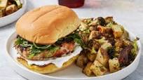 Smoky Pork Burgers with Roasted Vegetables & Piquillo Pepper Sauce Smoky Pork Burgers with Roasted Vegetables & Piquillo Pepper Sauce