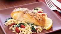 Baked Halibut with Orzo, Spinach, and Cherry Tomatoes Baked Halibut with Orzo, Spinach, and Cherry Tomatoes