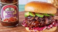 Gourmet Beef burger with caramelised red onions Gourmet Beef burger with caramelised red onions