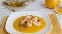 Gamberi all'arancia su crema di zucca Gamberi all'arancia su crema di zucca
