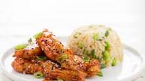 Korean Fried Chicken with edamame rice Korean Fried Chicken with edamame rice