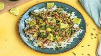 Pork and Thai Basil Stir-Fry with Bok Choy, Basmati Rice, and Sriracha Lime Sauce Pork and Thai Basil Stir-Fry with Bok Choy, Basmati Rice, and Sriracha Lime Sauce