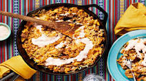 Cheesy Mexican Beef and Rice Skillet with Hot Sauce Crema Cheesy Mexican Beef and Rice Skillet with Hot Sauce Crema
