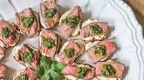 Beef Tenderloin Crostini with Whipped Goat Cheese and Pesto Beef Tenderloin Crostini with Whipped Goat Cheese and Pesto