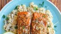 Garlic Butter Salmon with Parmesan Cauliflower Rice Garlic Butter Salmon with Parmesan Cauliflower Rice