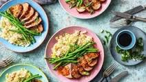 Apricot Balsamic-Glazed Pork Tenderloin over Ginger Rice with Sesame Green Beans Apricot Balsamic-Glazed Pork Tenderloin over Ginger Rice with Sesame Green Beans