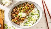 Japanese Soboro Donburi with Jasmine Rice and Peas Japanese Soboro Donburi with Jasmine Rice and Peas