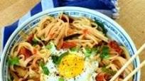 Chinese Noodles with Blackened Green Onion, Bacon and an Angry Egg Chinese Noodles with Blackened Green Onion, Bacon and an Angry Egg