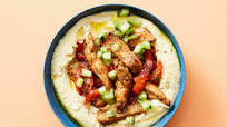 Mediterranean Chicken Hummus Bowl with Roasted Peppers & Marinated Cucumbers Mediterranean Chicken Hummus Bowl with Roasted Peppers & Marinated Cucumbers