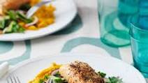 Lemon pepper salmon with pumpkin and chickpea puree Lemon pepper salmon with pumpkin and chickpea puree