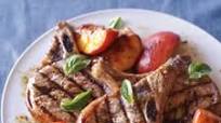 Grilled Pork Chops with Caramelized Peaches and Basil Grilled Pork Chops with Caramelized Peaches and Basil