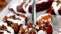 Twice Baked Sweet Potatoes with Bacon Pecan Streusel and Marshmallow Drizzle Twice Baked Sweet Potatoes with Bacon Pecan Streusel and Marshmallow Drizzle