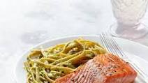 Seared Salmon with Pesto Fettuccine for Two Seared Salmon with Pesto Fettuccine for Two