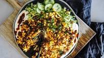Charred tandoori buttered corn on lazy person's raita Charred tandoori buttered corn on lazy person's raita