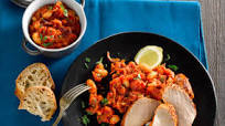 Pork Steak Roasted with Tomatoes, Red Onion and Beans Pork Steak Roasted with Tomatoes, Red Onion and Beans