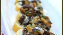 Goat Cheese Bruschetta, with Mushrooms, Capers and Anchovies, Summer Tapas Dinner Menu Goat Cheese Bruschetta, with Mushrooms, Capers and Anchovies, Summer Tapas Dinner Menu