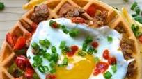 Herb Waffles with Sausage, Peppers, and a Fried Egg Recipe Herb Waffles with Sausage, Peppers, and a Fried Egg Recipe