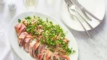 Pancetta wrapped pork tenderloin with farr... Pancetta wrapped pork tenderloin with farr...