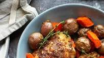 Sheet Pan Honey Mustard Chicken Thighs with Red Potatoes and Carrots Sheet Pan Honey Mustard Chicken Thighs with Red Potatoes and Carrots